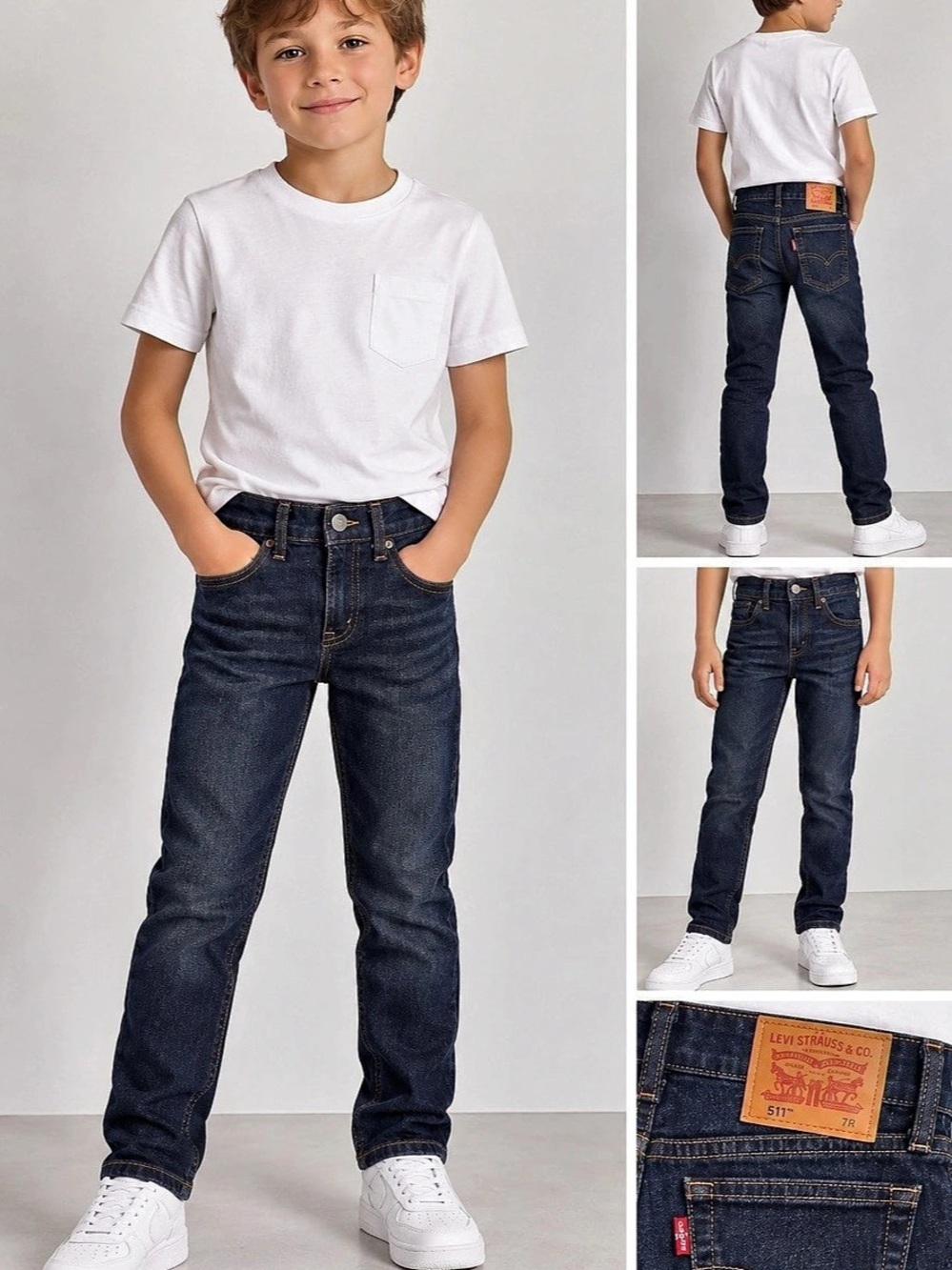 Levi’s 511 Slim Boys Jeans Size 7 Regular Dark Wash Stretch Denim